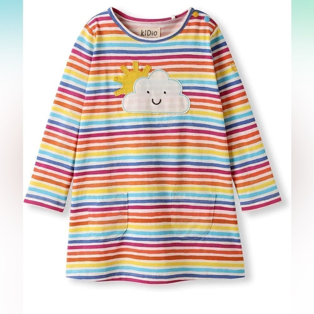 KidIO Sunshine Rainbow Appliqué‎ Striped Dress baby girls 18-24 months NWT